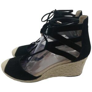 Vionic Calypso Black Leather Gladiator Espadrilles Wedge Size 8.5 Comfort